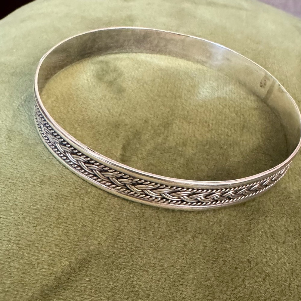 BA 925 Indonesian Silver Braided Bangle Bracelet